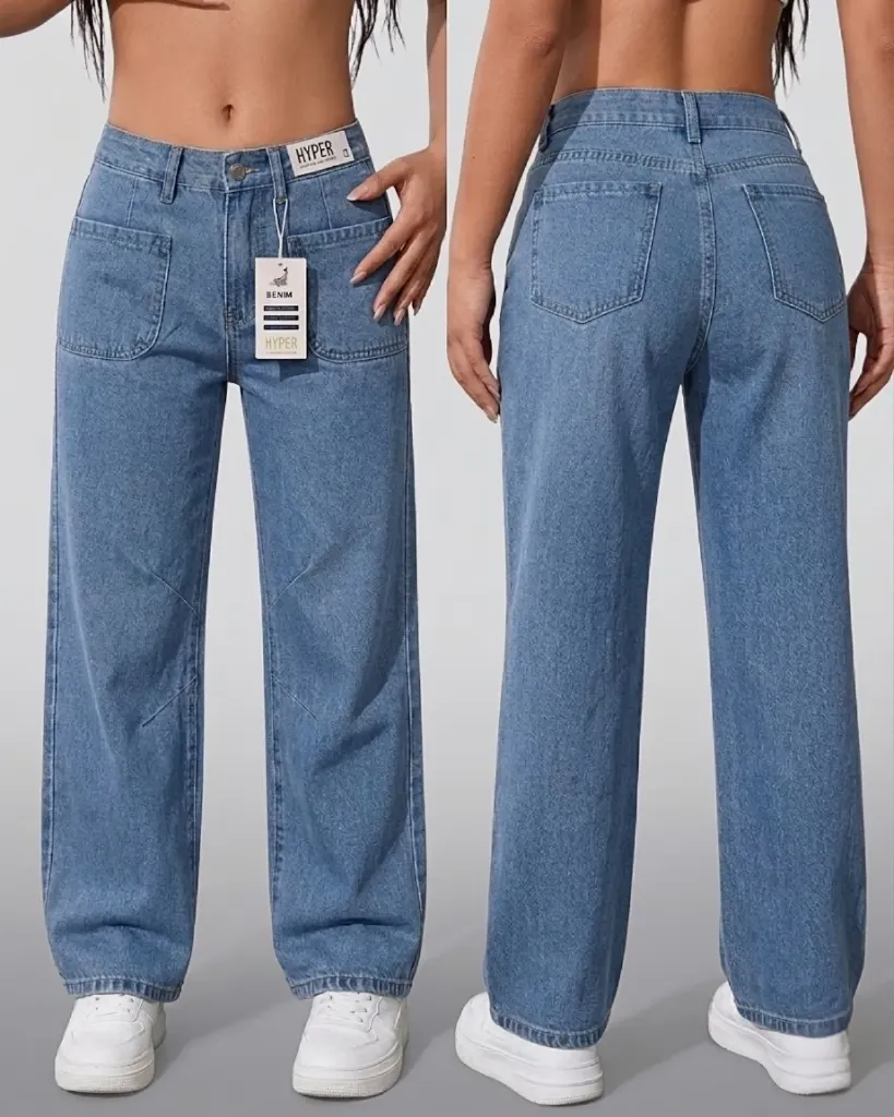 Wide leg rigido con bolsillos frontales