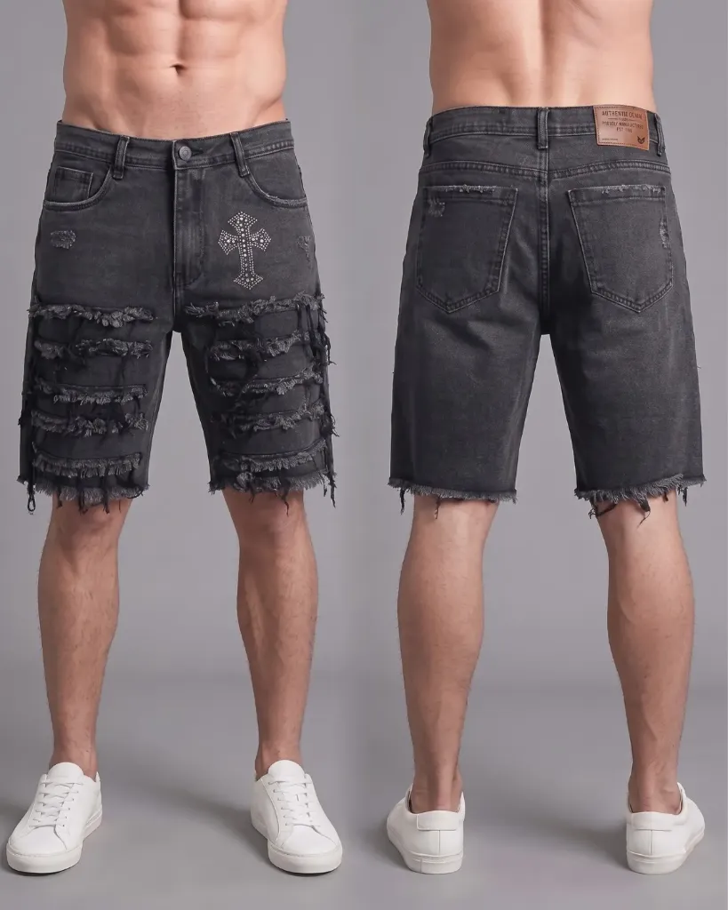 [HJ-001787-28-GRIS] Bermuda rigida gris cruz deshilachada mototool (28)