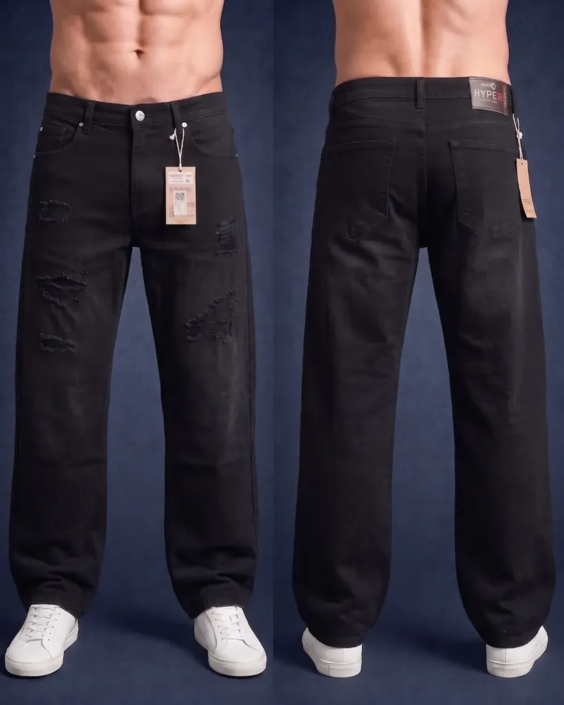 [HJ-001821-30-NEGRO] Baggy rigido negro rasgado (30)