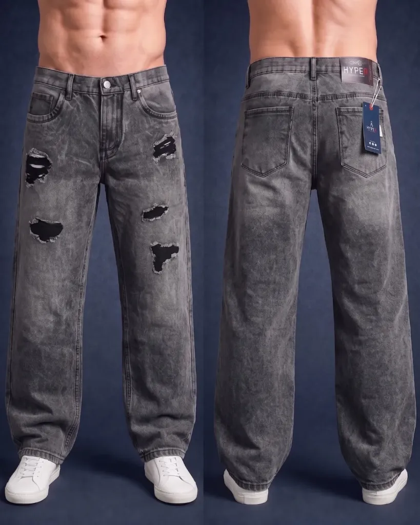 [HJ-001822-30-FROSTEADO-GRIS] Baggy rigido frosteado gris rasgado (30)