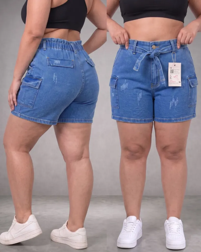 [HJ-001828-20-AZUL-CLARO] Short strech plus con elastico y cinturon (20)