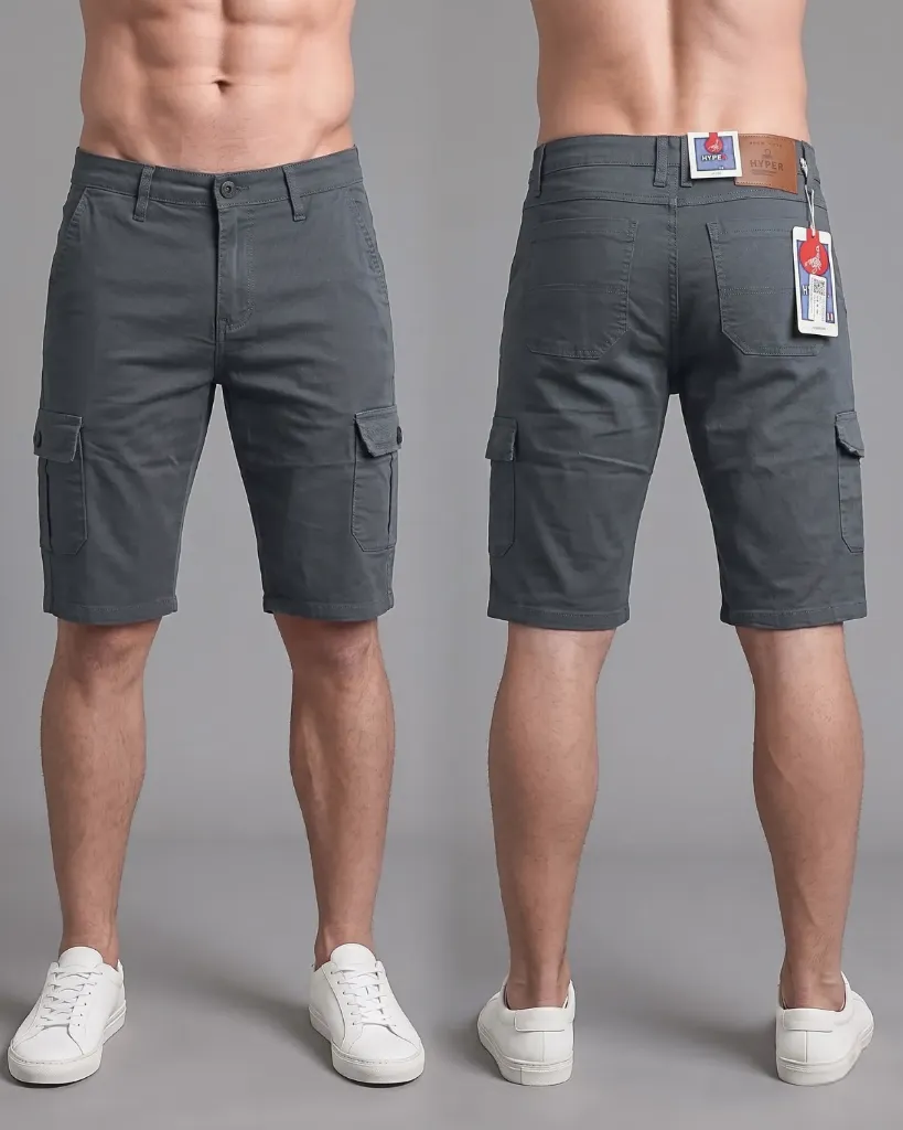 [HJ-001854-30-GRIS-AZULADO-CLARO] Bermuda gabardina cargo strech (30)