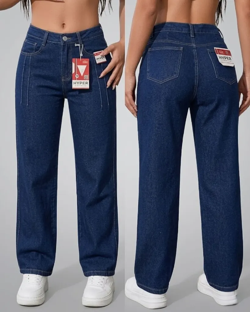 Wide leg jeans strech con pinzas