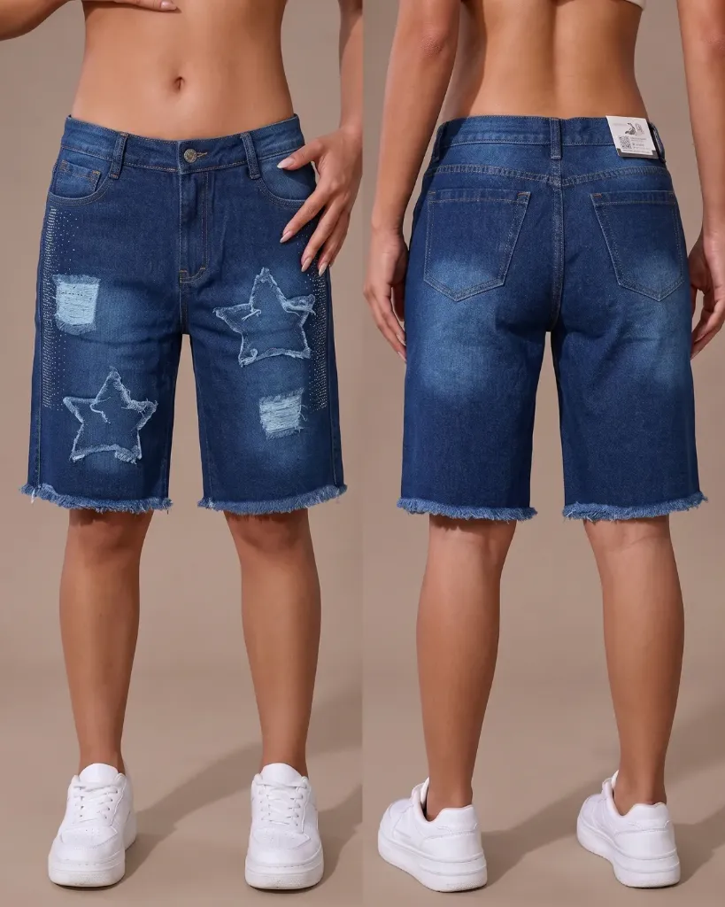 [HJ-001909-10-AZUL-1] Bermuda rigida con diseño estrella y brillos (10)