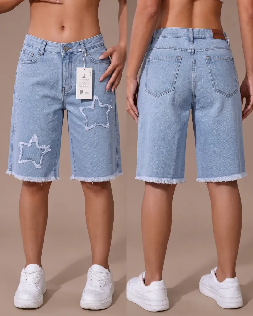 [HJ-001932-12-AZUL-5] Bermuda rigida con diseño estrella y brillos (12)