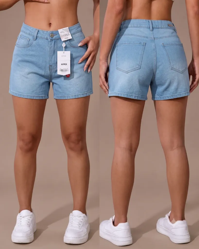 Short jean rigido con bigotes