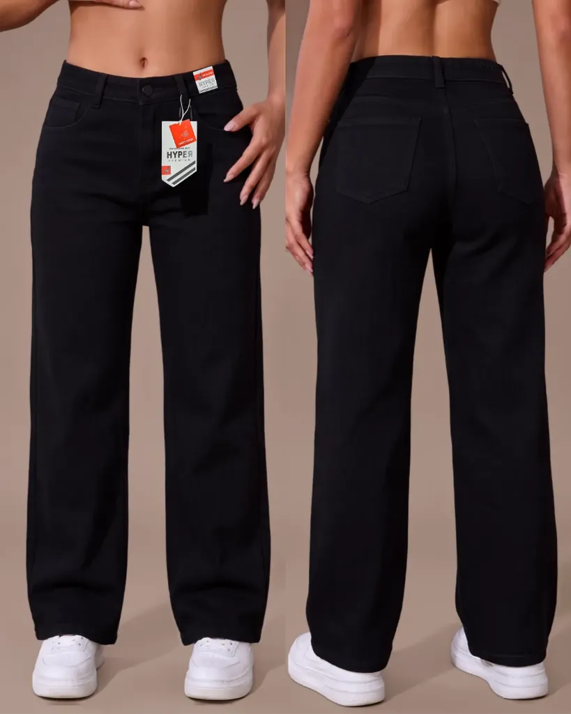 Wide leg strech negro tiro alto