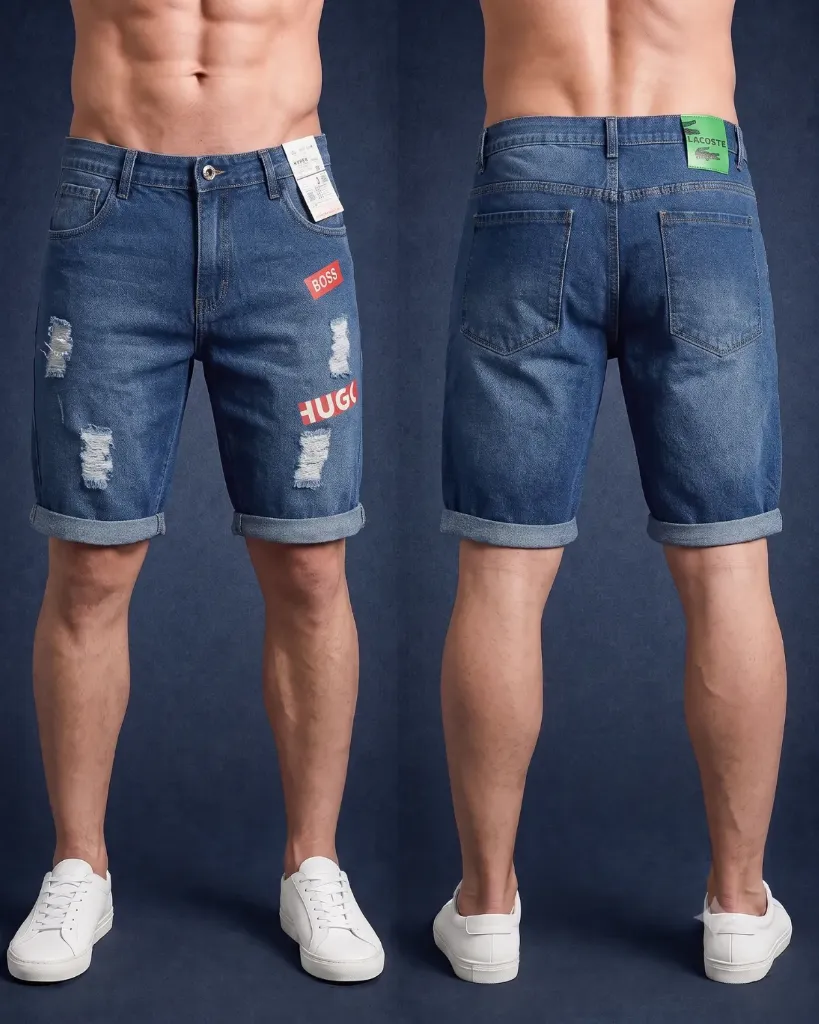 [HJ-002303-36-AZUL-4] Bermuda rigida rasgada estampada