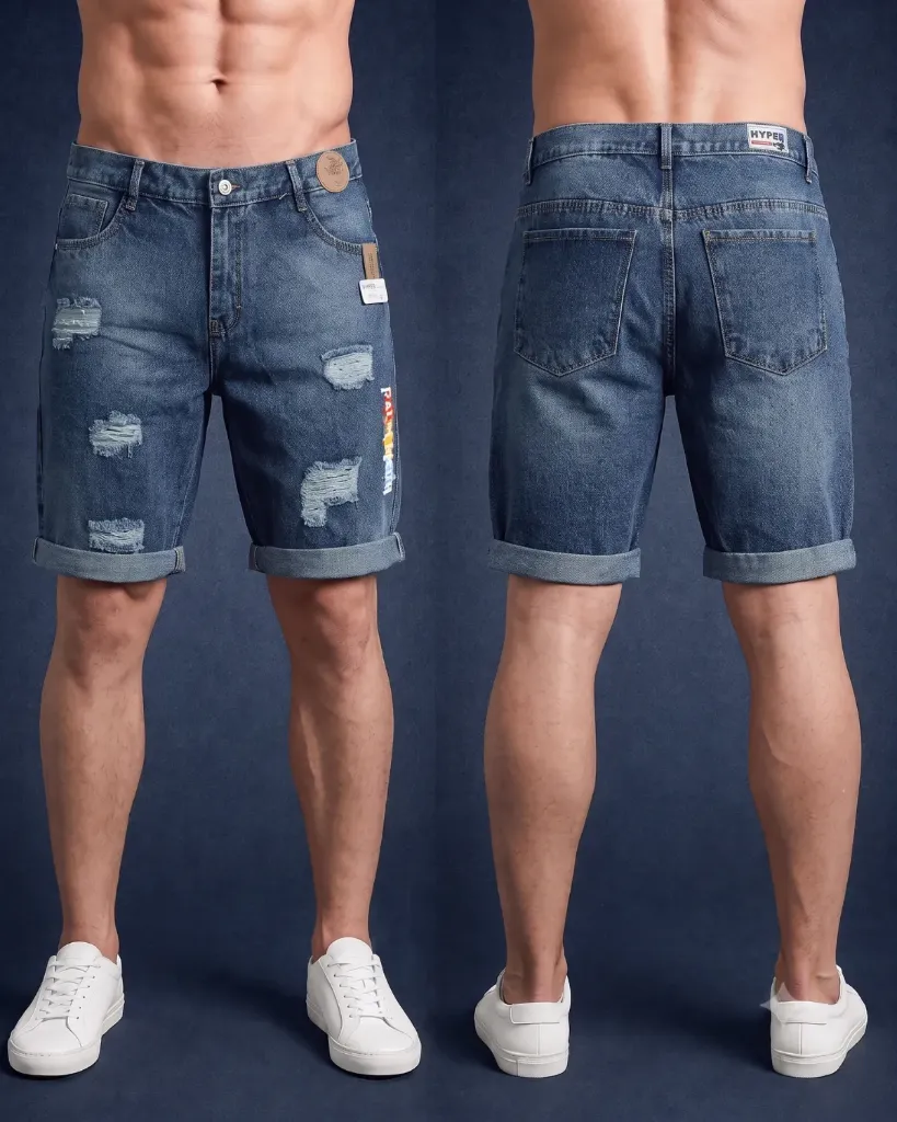[HJ-002304-36-AZUL-5] Bermuda rigida rasgada estampada