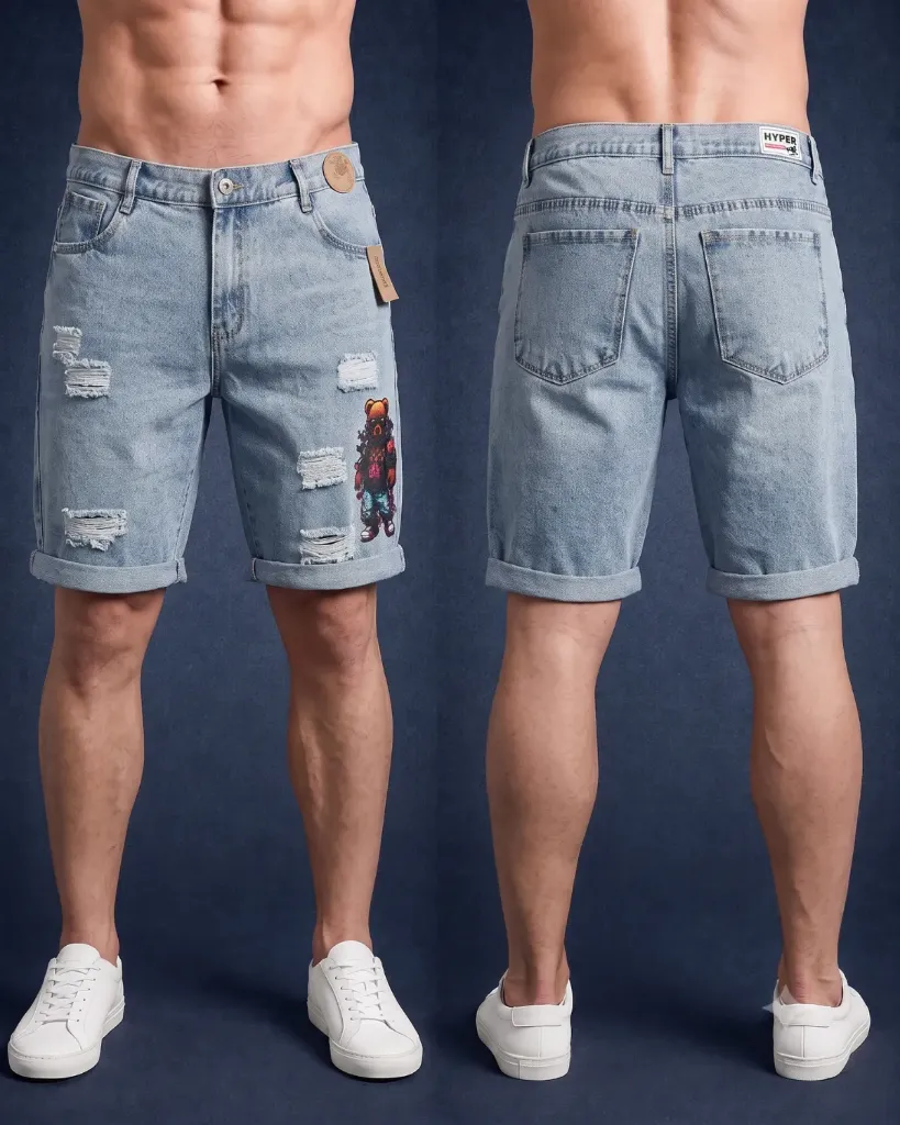 [HJ-002307-36-CELESTE-3] Bermuda rigida rasgada estampada