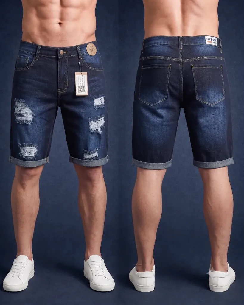[HJ-002326-36-AZUL-1] Bermuda rigida rasgada llana