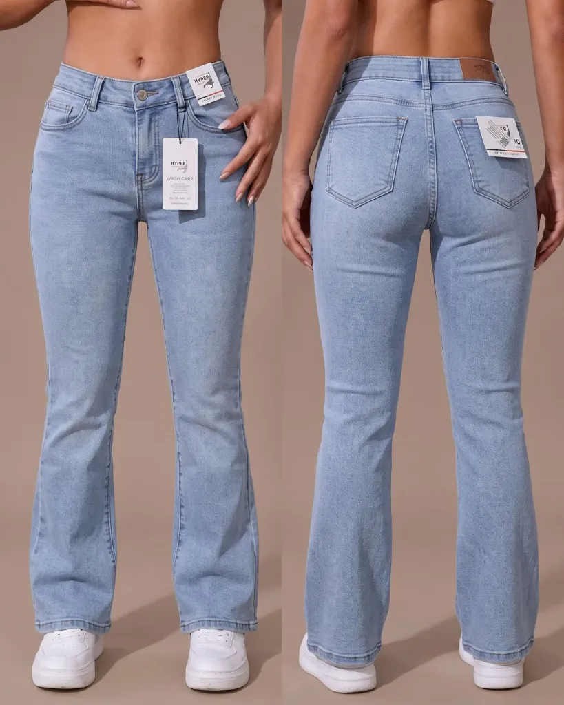 [HJ-001556-10-AZUL-4] Acampanado jeans stone strech llano y efecto corazón (10, Azul #4)