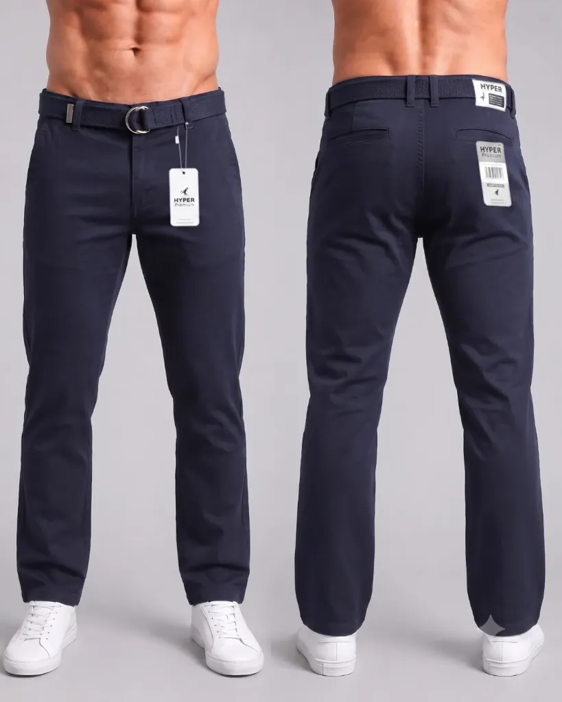 [HJ-002400-30-AZUL-OSCURO] Recto gabardina strech con cinturón (30, Azul oscuro)