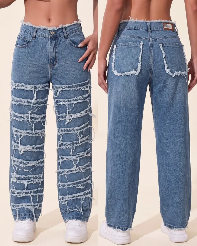 [HJ-001341-8-CELESTE] Baggy rigido deshilachado con pretina desilachada (8)