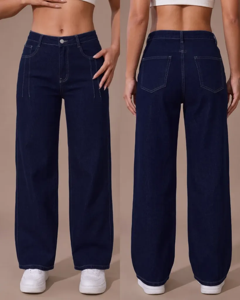 Wide leg jeans strech con pinzas