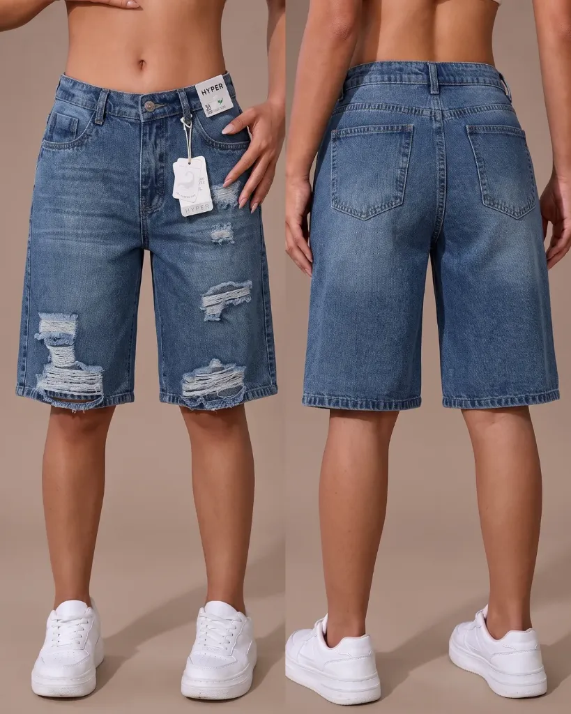 Bermuda jeans rigida rasgada