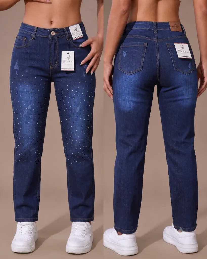 [HJ-002462-10-AZUL-2] Recto jeans strech mototool con brillos (10, Azul #2)