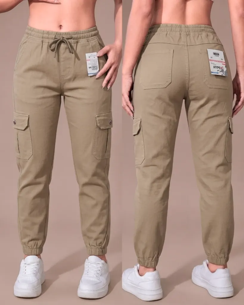[HJ-002497-28-BEIGE-2] Jogger strech cargo de dama (28, Beige #2)