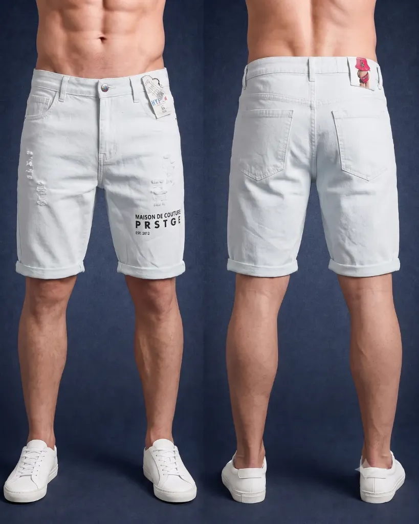 Bermuda rigida rasgada estampada con letras