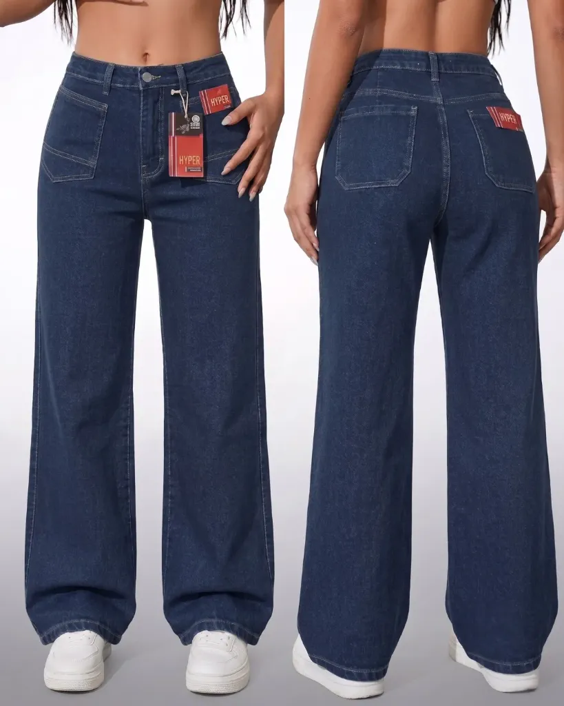 Wide leg strech con bolsillo de parche