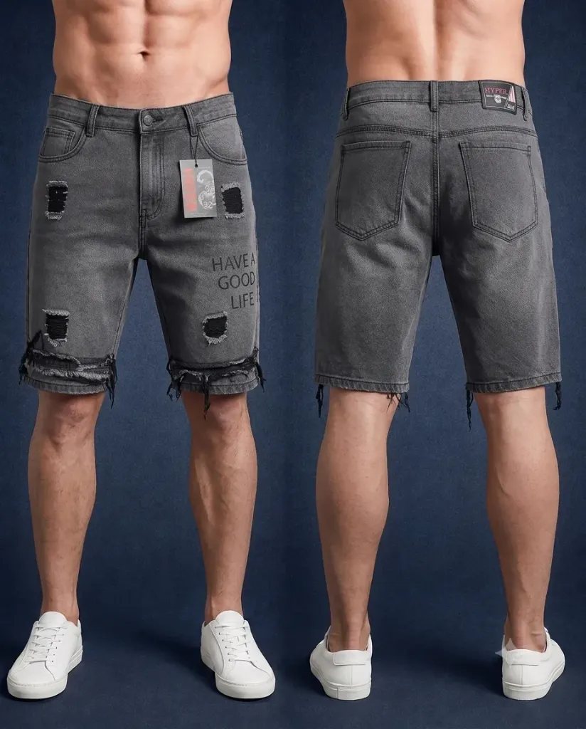 [HJ-002443-32-PLOMO] Bermuda rigida rasgada estampada (32)