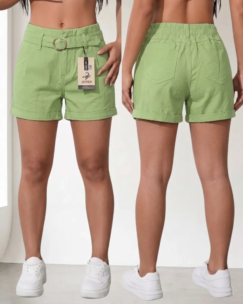 Short gabardina strech con elastico y cinturón
