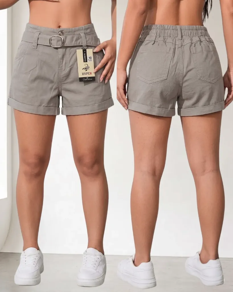 Short gabardina strech con elastico y cinturón