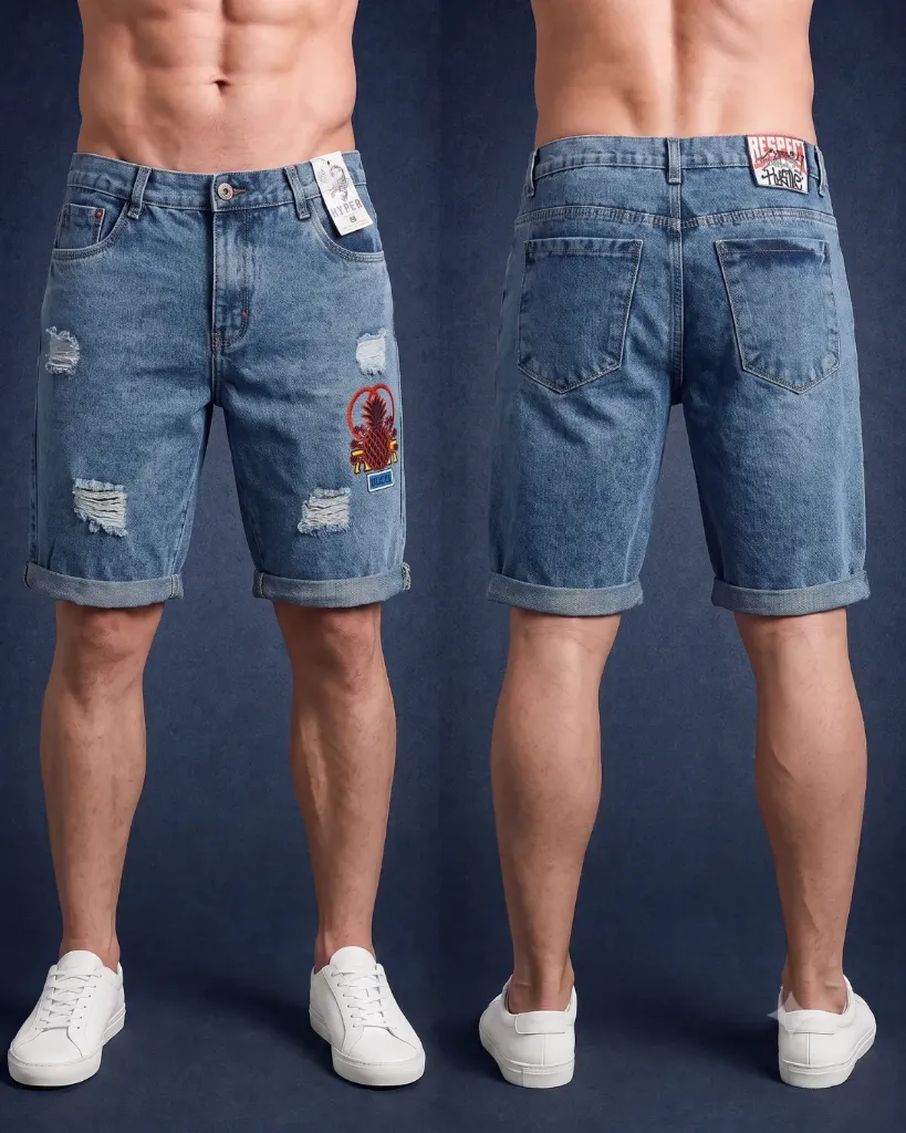 [HJ-002305-32-CELESTE-1] Bermuda rigida rasgada estampada (32)