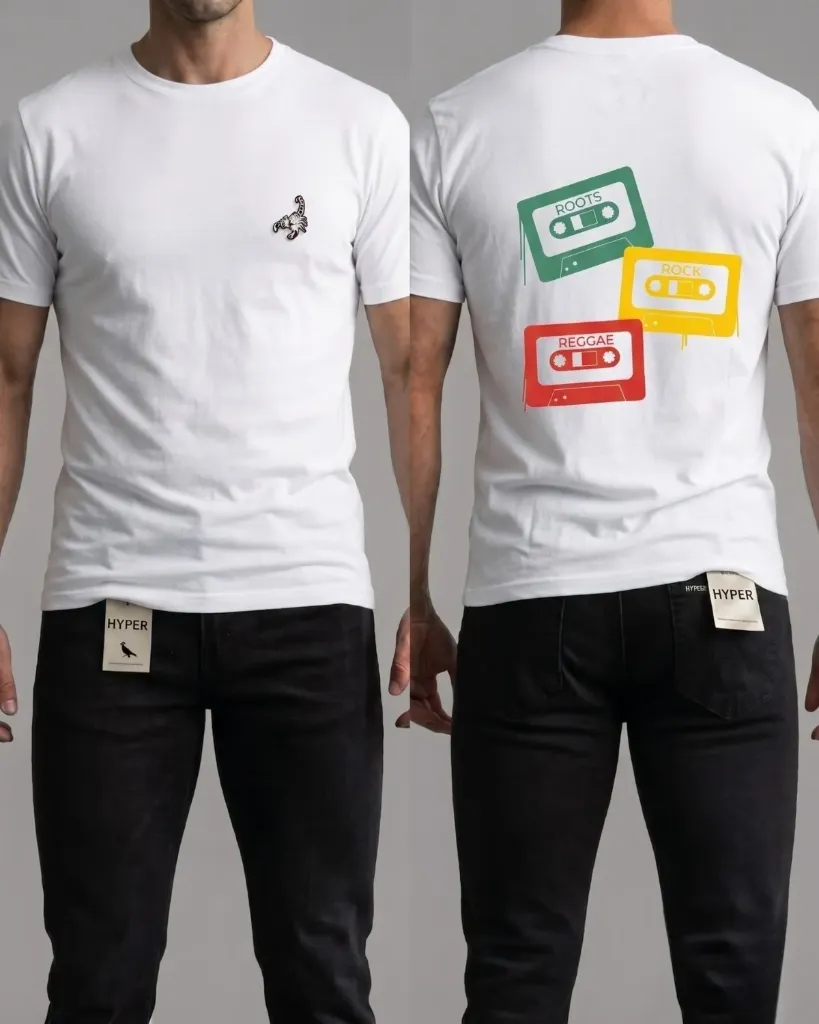 [HJ-002561-L-BLANCO] Camiseta estampada (Roots,Rock,Reggae) (L, Blanco)