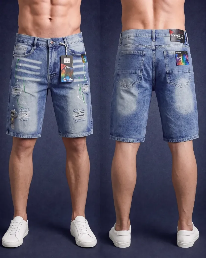 [HJ-002566-36-AZUL] Bermuda rigida rasgada estampada (36, Azul)