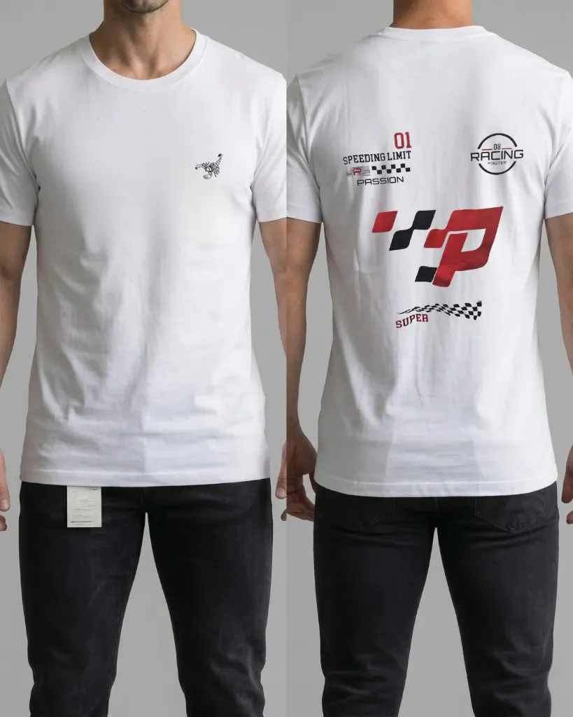 [HJ-002589-XL-BLANCO] Camiseta estampada (Racing) (XL, Blanco)
