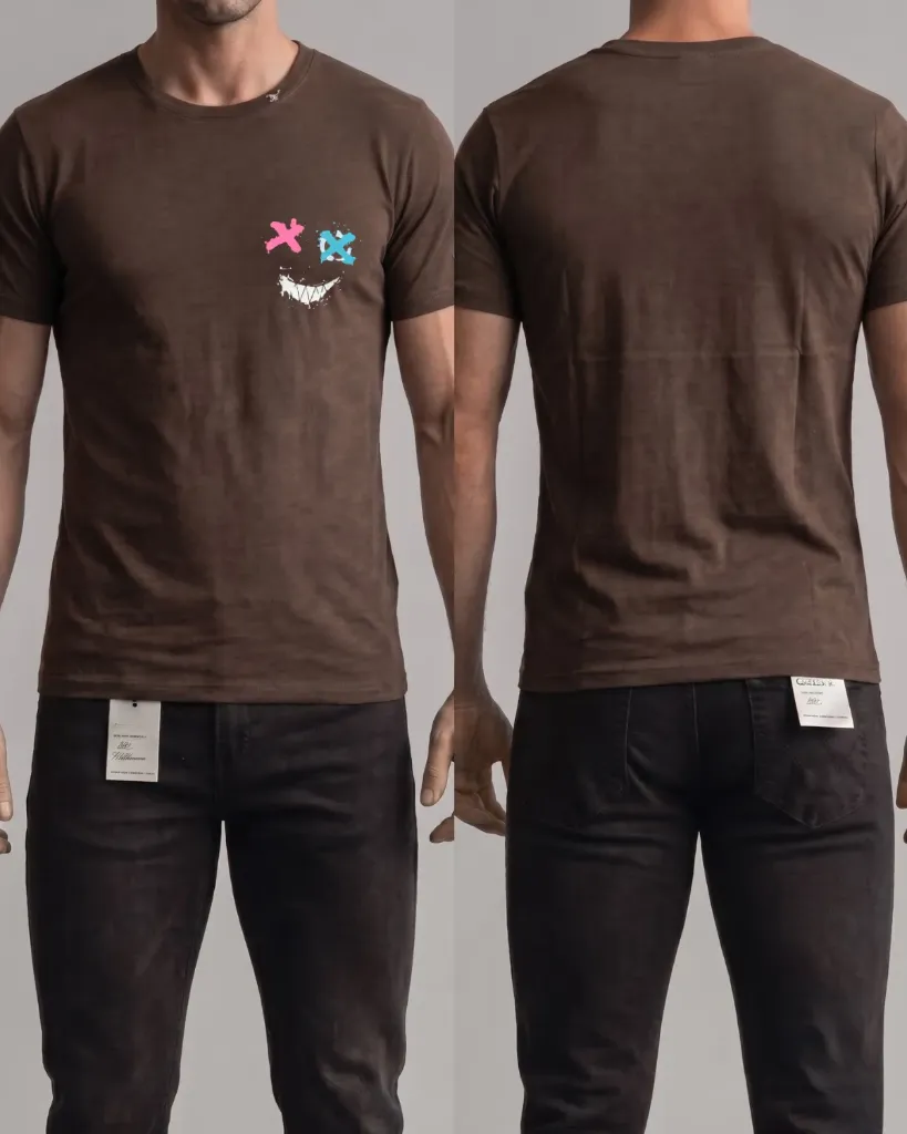 [HJ-002590-M-CAFE-OSCURO] Camiseta estampada (Diseño grafiti) (M, Cafe oscuro)