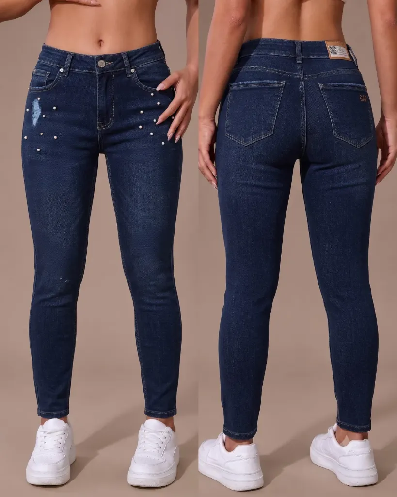 [HJ-002662-8-AZUL-2] Tubo semi strech con perlas (8, Azul #2)