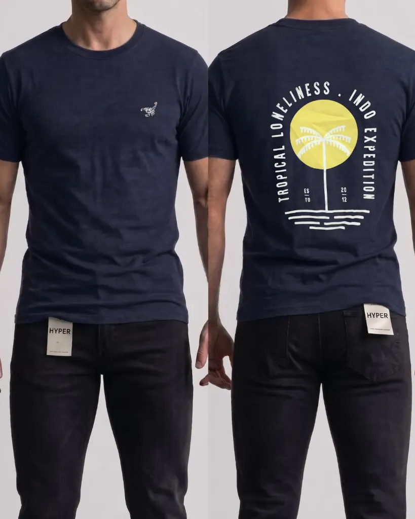 [HJ-002663-XL-AZUL-OSCURO] Camiseta estampada (Tropical loneliness) (Azul oscuro)