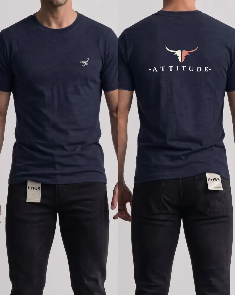 [HJ-002631-M-AZUL-OSCURO] Camiseta estampada (Attitude) (M, Azul oscuro)