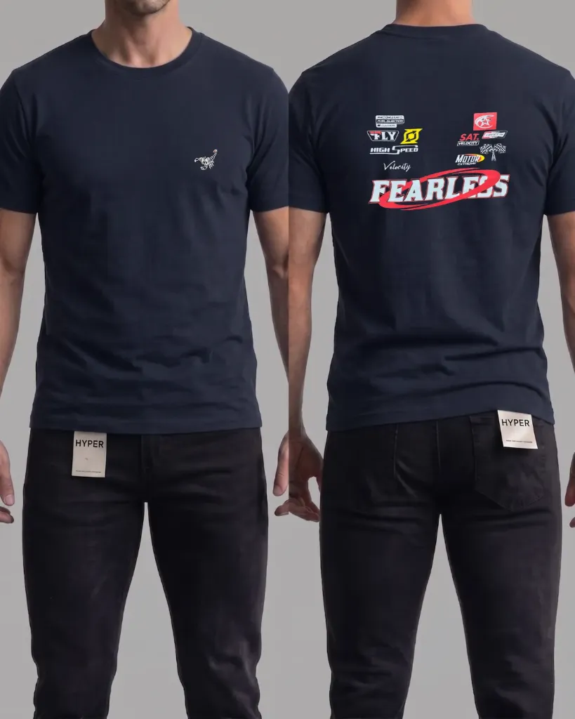 [HJ-002619-M-AZUL-OSCURO] Camiseta estampada (Fearless) (M, Azul oscuro)