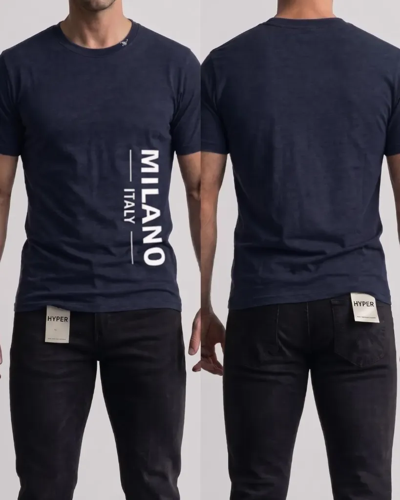 [HJ-002636-L-AZUL-OSCURO] Camiseta estampada (Milano) (L, Azul oscuro)