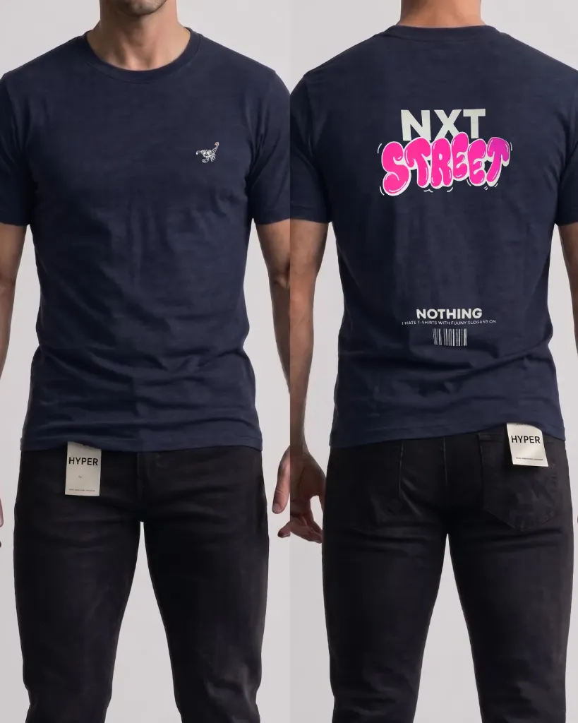 [HJ-002604-L-AZUL-OSCURO] Camiseta estampada (Nxt street) (L, Azul oscuro)