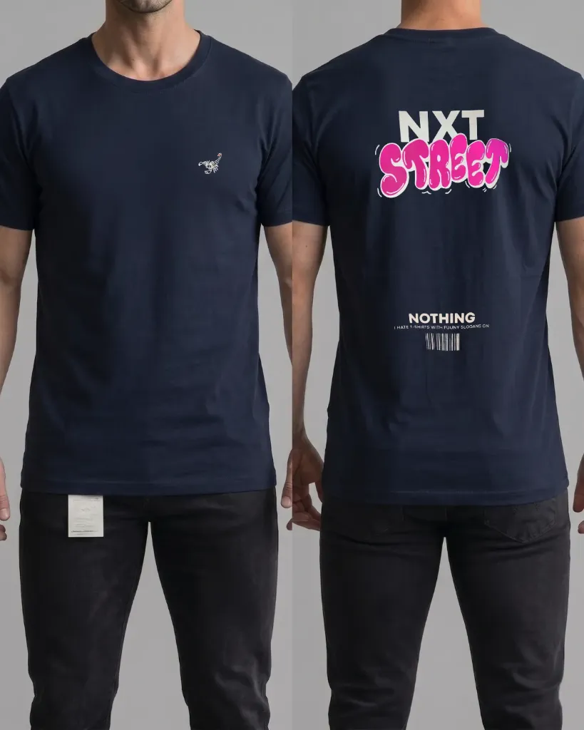 [HJ-002604-L-AZUL-OSCURO] Camiseta estampada (Nxt street) (L, Azul oscuro)