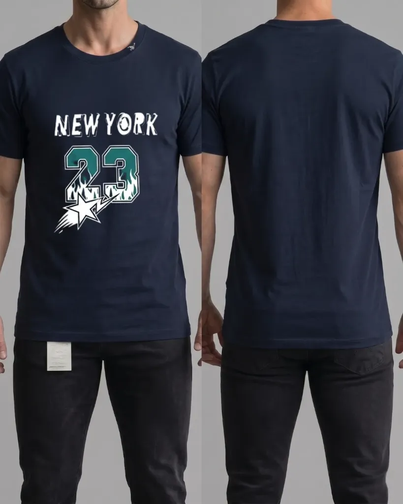 [HJ-002576-L-AZUL-OSCURO] Camiseta estampada (New york 23) (L, Azul oscuro)