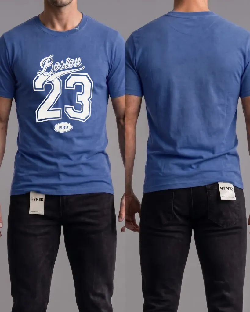 [HJ-002562-M-AZUL-CLARO] Camiseta estampada (Boston 23) (M, Azul claro)