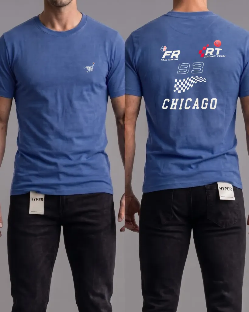 [HJ-002643-M-AZUL-CLARO] Camiseta estampada (93 chicago) (M, Azul claro)