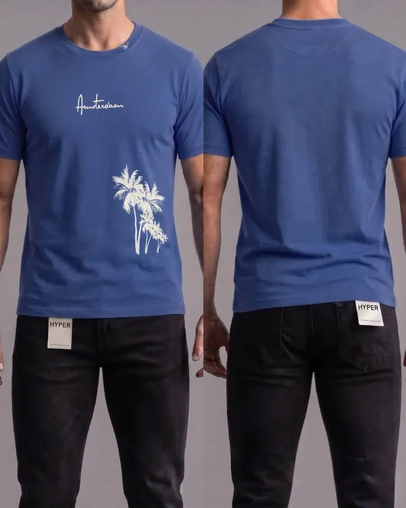 [HJ-002574-XL-AZUL-CLARO] Camiseta estampada (Amsterdam) (XL, Azul claro)