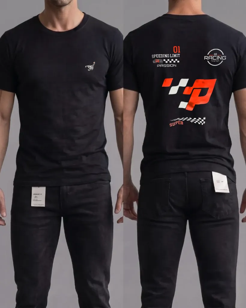 [HJ-002589-XL-NEGRO] Camiseta estampada (Racing) (XL, Negro)