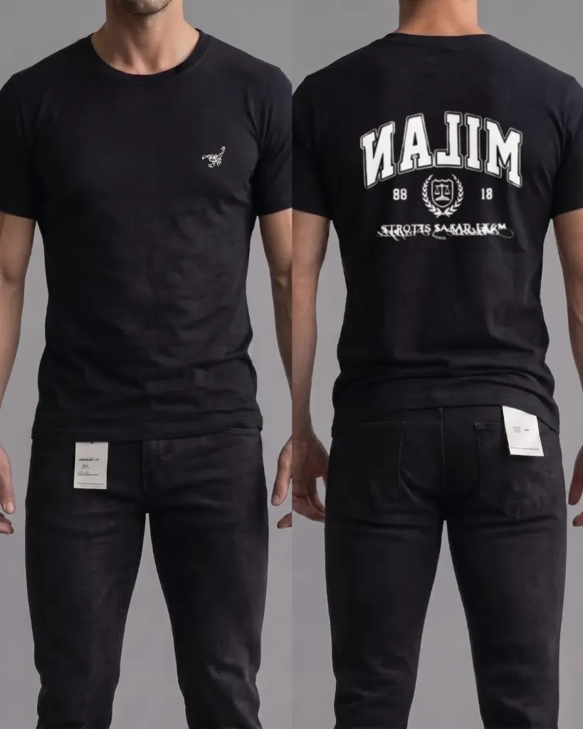 [HJ-002560-L-NEGRO] Camiseta estampada (Milan) (L, Negro)