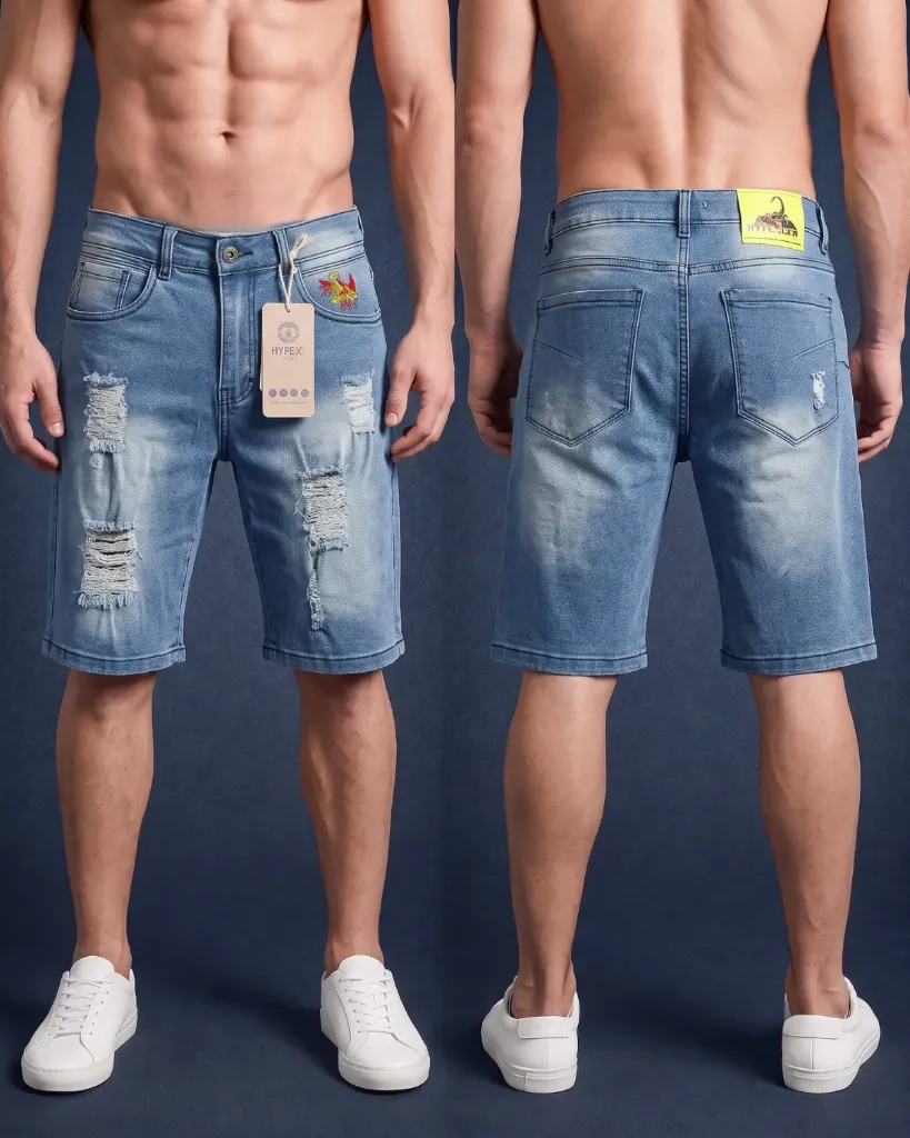 [HJ-002657-30-AZUL-CLARO] Bermuda strech rasgada estampada (30, Azul claro)