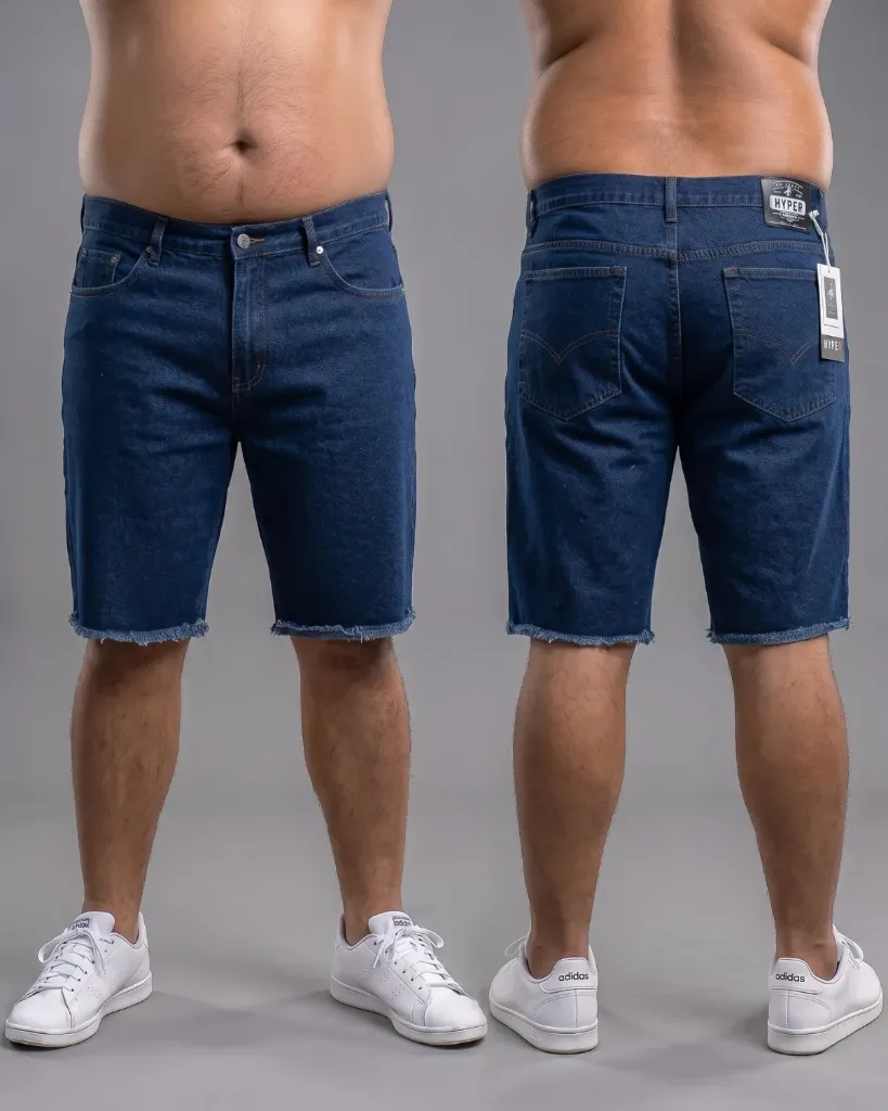 [HJ-002705-42-AZUL-MEDIO] Bermuda rigida llana plus con basta deshilachada (42, Azul medio)