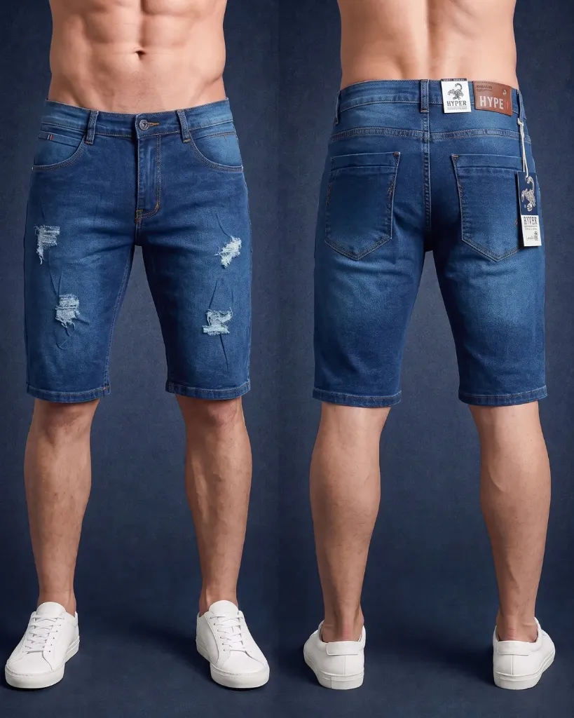 [HJ-002712-32-AZUL-OSCURO] Bermuda jeans strech rasgada (Azul oscuro)