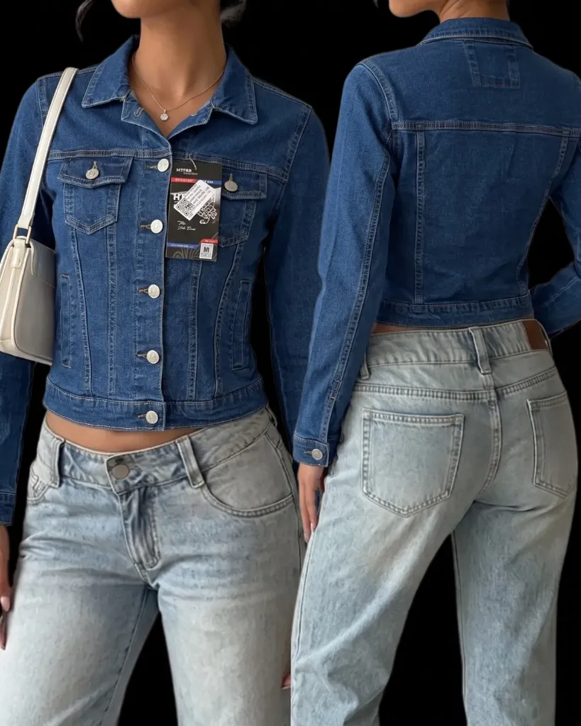 [HJ-002730-L-AZUL-2] Chaqueta jeans rigida llana con bolsillos viviados (L, Azul #2)