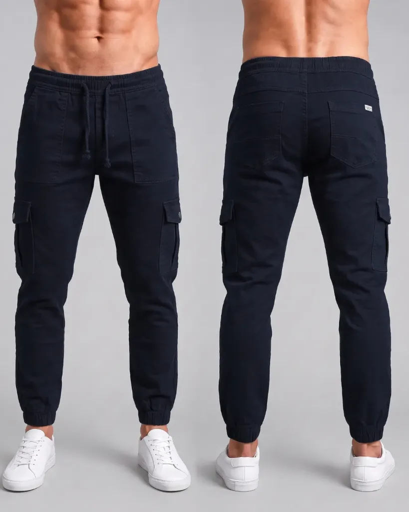 [HJ-002783-30-AZUL-OSCURO] Jogger cargo strech con bolsillos viviados (30, Azul oscuro)